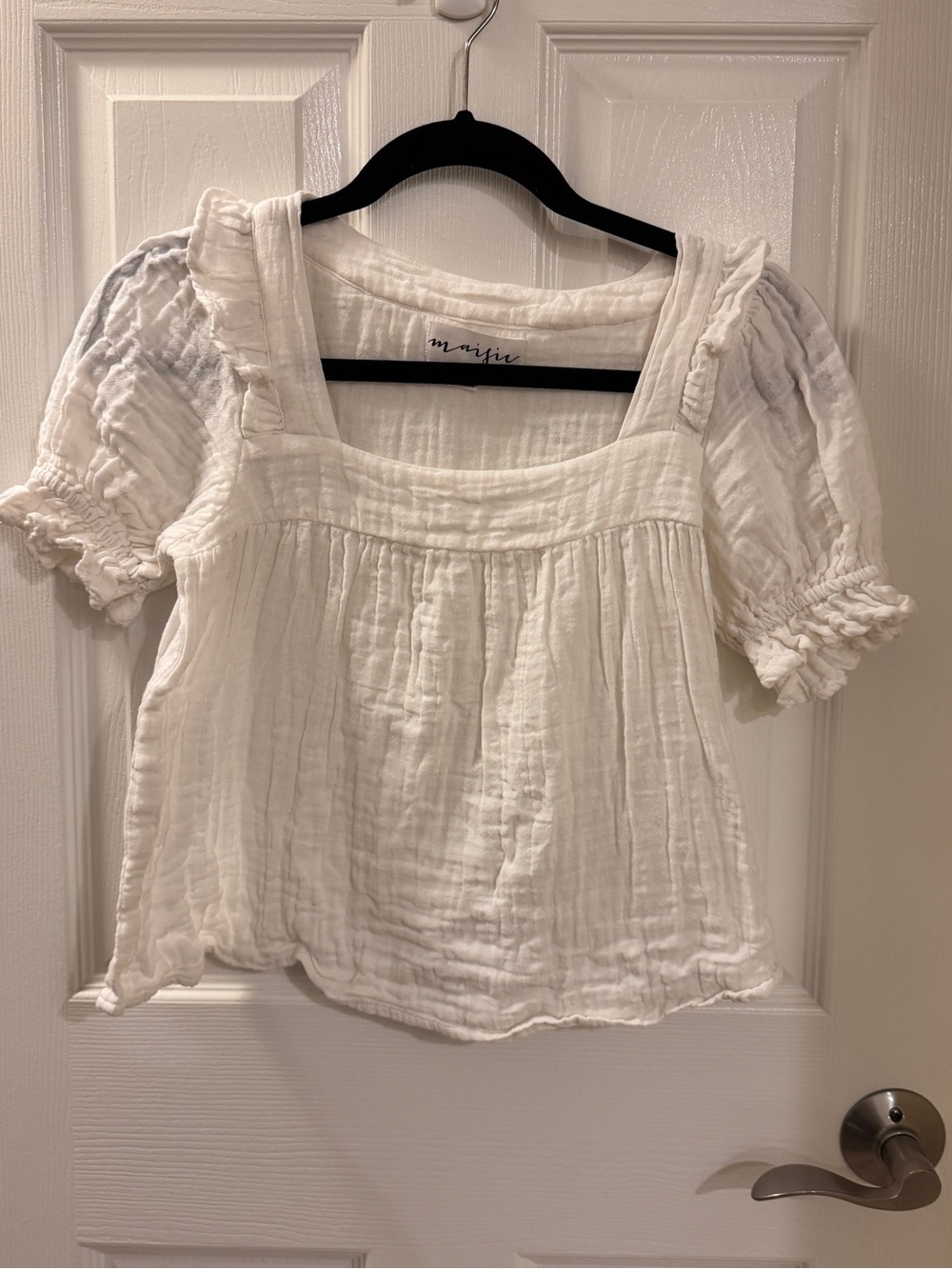 Nordstrom Maisie White Crinkle Gauze Cotton Square-Neck Women’s Top- XS